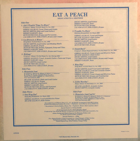 The Allman Brothers Band : Eat A Peach (2xLP, Album, RE, Gat)