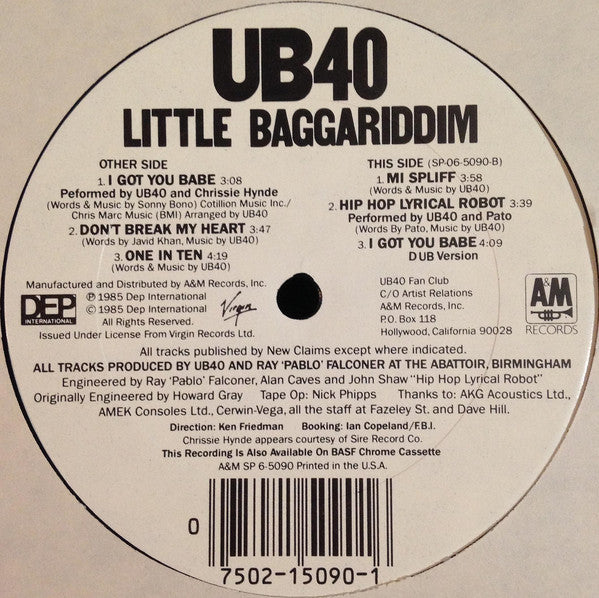 UB40 : Little Baggariddim (12", EP, Ind)