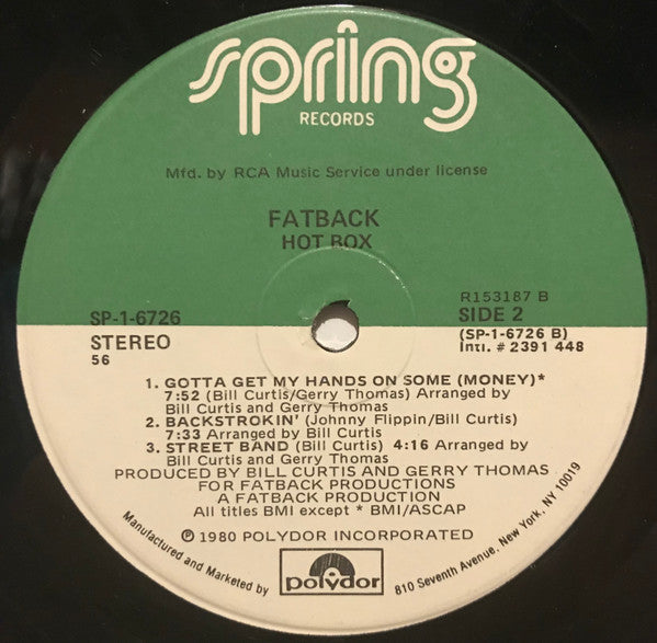 The Fatback Band : Hot Box (LP, Album, Club, RCA)