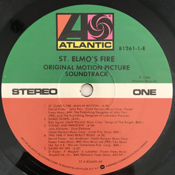 Various : St. Elmo's Fire (Original Motion Picture Soundtrack) (LP, Album, All)
