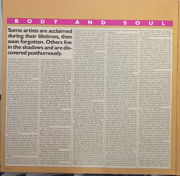 Coleman Hawkins : Body And Soul (2xLP, Comp, RM, Gat)