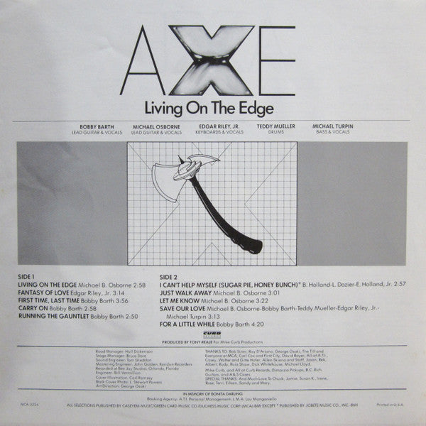 Axe : Living On The Edge (LP, Album, Pin)