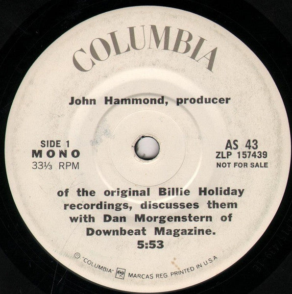 John Hammond : John Hammond, Producer Of The Original Billie Holiday Recordings, Discusses Them With Dan Morgenstern Of Downbeat Magazine (7", Mono, Promo)