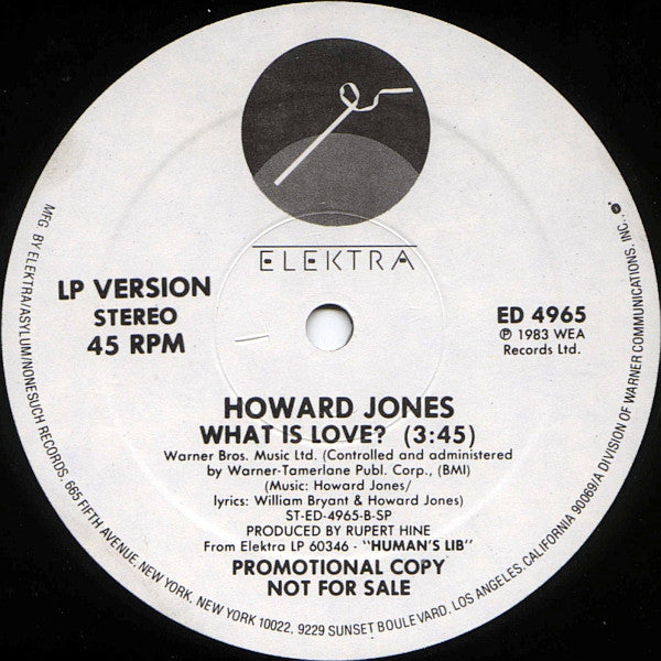 Howard Jones : What Is Love? (12", Promo)