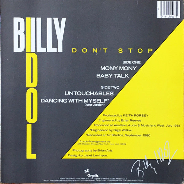 Billy Idol : Don't Stop (12", EP, Pos)