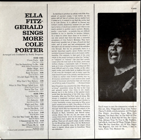 Ella Fitzgerald : Ella Fitzgerald Sings More Cole Porter (LP, Album, Mono)