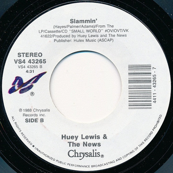 Huey Lewis & The News : Perfect World (7", Single, Styrene)