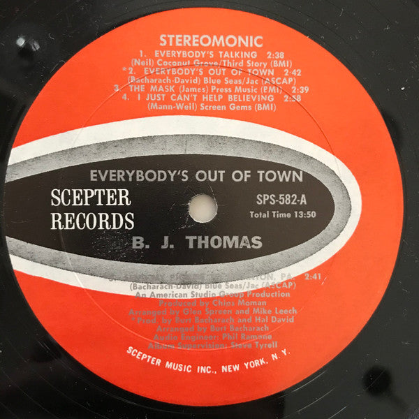 B.J. Thomas : Everybody's Out Of Town (LP, Album, Mon)