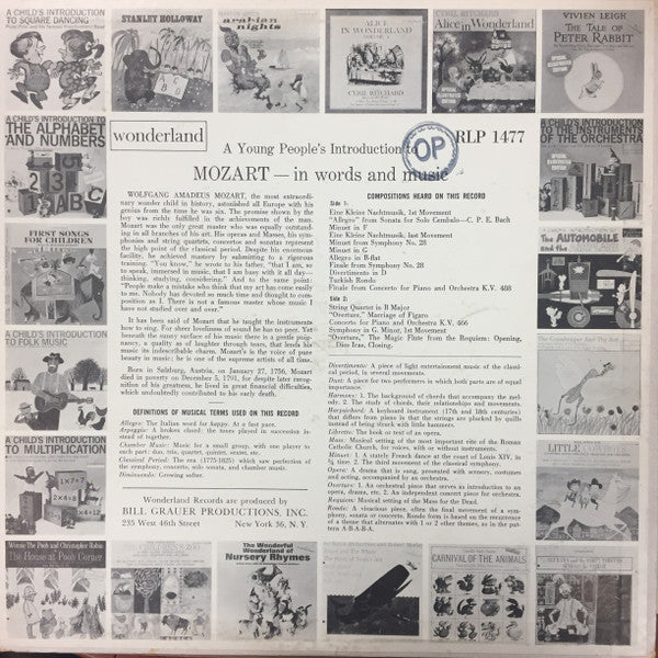 Wolfgang Amadeus Mozart - Joseph Machlis / Norman Rose : A Young People's Introduction To Mozart In Words And Music - Written By Joseph Machlis - Narrated By Norman Rose (LP)