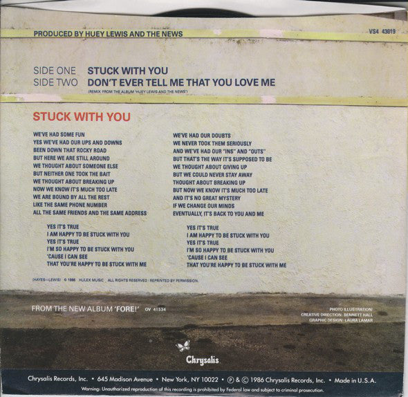 Huey Lewis & The News : Stuck With You (7", Single, Styrene, Pit)