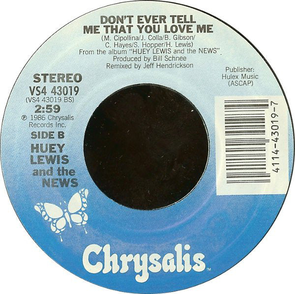 Huey Lewis & The News : Stuck With You (7", Single, Styrene, Pit)