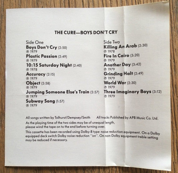 The Cure : Boys Don’t Cry (Cass, Album, Club, RE, Dol)