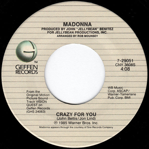 Madonna : Crazy For You (7", Single, Spe)