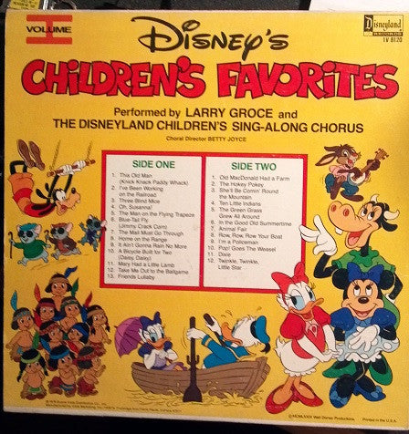 Larry Groce And The Disneyland Children's Sing-Along Chorus : Disney's Children's Favorites (Volume I) (LP, Album, Club, RP)