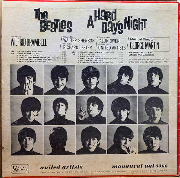The Beatles : A Hard Day's Night (Original Motion Picture Sound Track) (LP, Album, Mono, 1st)