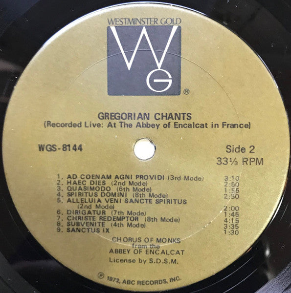 Chœur Des Moines De L'Abbaye D'En-Calcat : Gregorian Chants (Recorded Live) (LP, Album, RP)