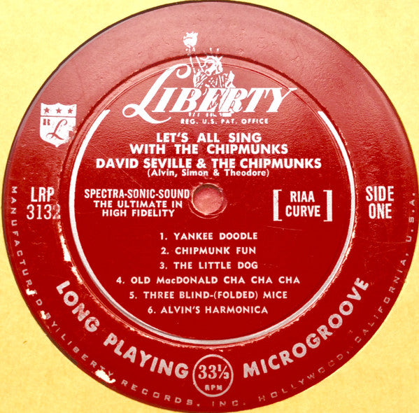 David Seville And The Chipmunks : Let's All Sing With The Chipmunks (LP, Album, Mono, Red)