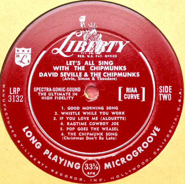 David Seville And The Chipmunks : Let's All Sing With The Chipmunks (LP, Album, Mono, Red)