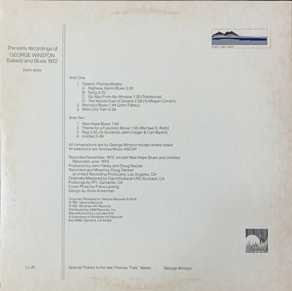 George Winston : Ballads And Blues 1972 (LP, Album, RE, EMW)
