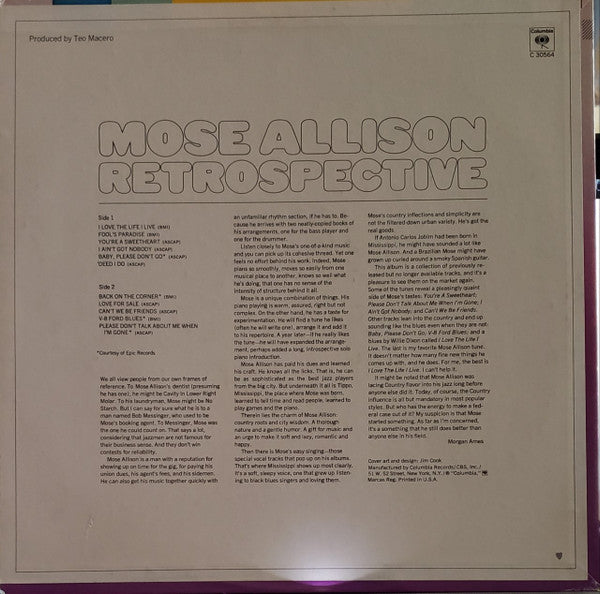 Mose Allison : Retrospective (LP, Comp, Pit)