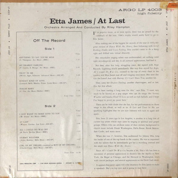 Etta James : At Last! (LP, Album, Mono, bla)