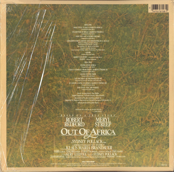 John Barry : Out Of Africa (Music From The Motion Picture Soundtrack) (LP, Album, Glo)