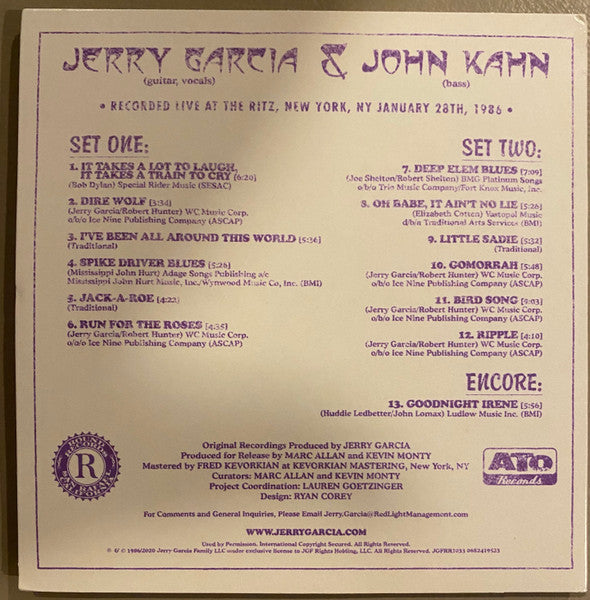 Jerry Garcia And John Kahn : January 28th, 1986 The Ritz (CD, Promo)