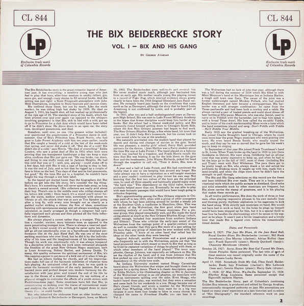 Bix Beiderbecke : The Bix Beiderbecke Story: Vol. 1 - Bix And His Gang (LP, Comp, Mono, RE, Pit)