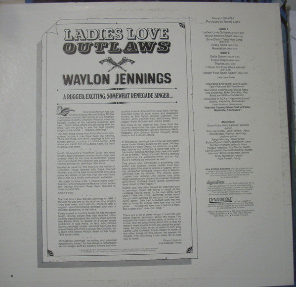 Waylon Jennings : Ladies Love Outlaws (LP, Album, Ora)