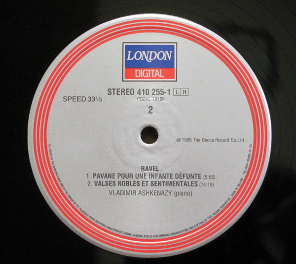 Maurice Ravel / Vladimir Ashkenazy : Gaspard De La Nuit / Pavane Pour Une Infante Defunte / Valses Nobles Et Sentimentales (LP, Album)