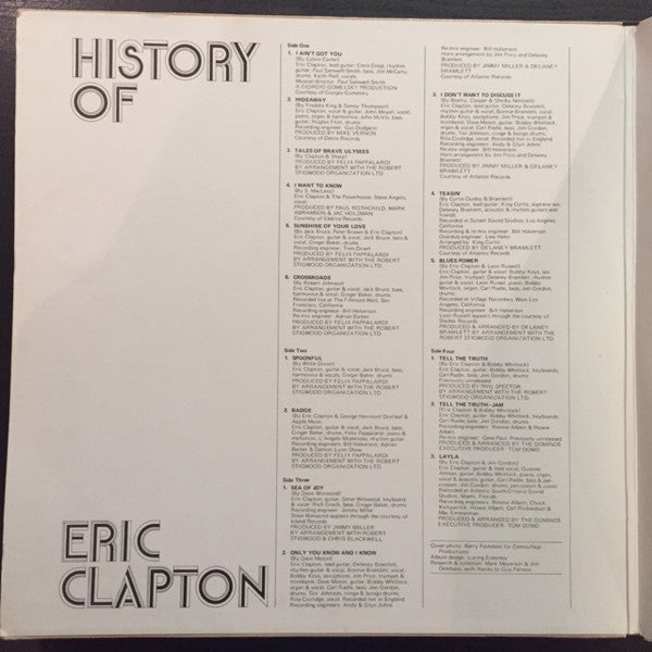 Eric Clapton : History Of Eric Clapton (2xLP, Comp, RE)
