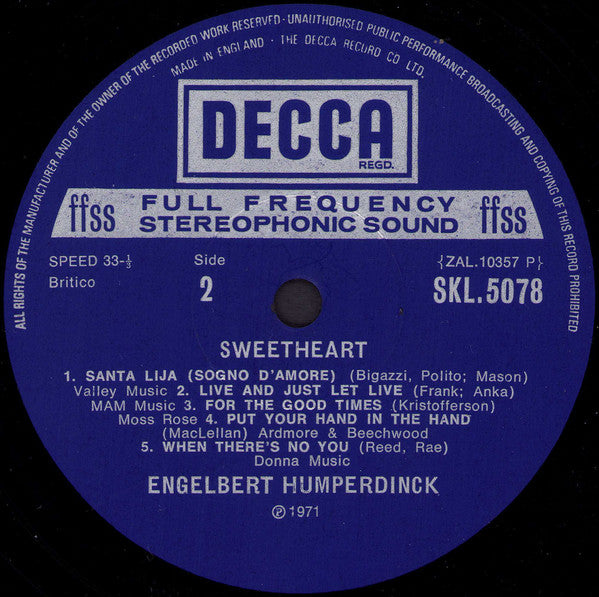Engelbert Humperdinck : Sweetheart (LP, Album)