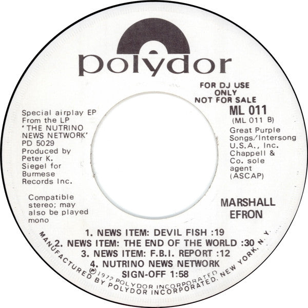 Marshall Efron : Nutrino News Network (7", EP, Promo)