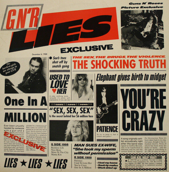 Guns N' Roses : G N' R Lies (LP, Album, RP)
