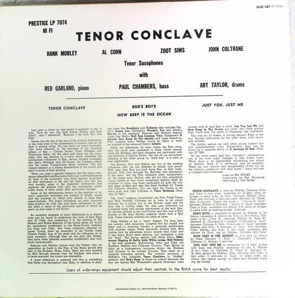 Hank Mobley / Al Cohn / John Coltrane / Zoot Sims : Tenor Conclave (LP, Album, Mono, RE)