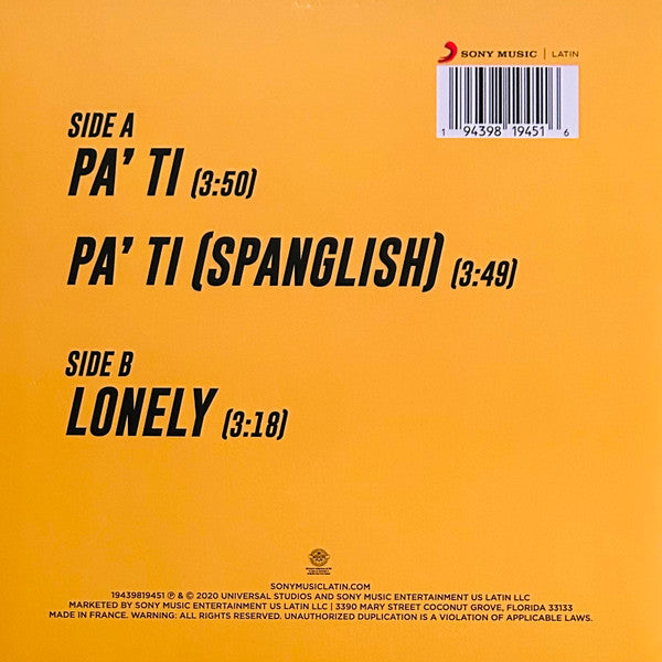 Jennifer Lopez & Maluma : Pa' Ti / Lonely (12", Single, Ltd, Tur)