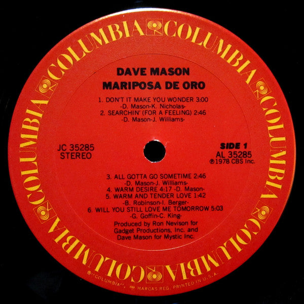 Dave Mason : Mariposa De Oro (LP, Album, Pit)