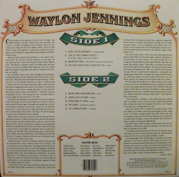 Waylon Jennings : Country Music (LP, Comp, Bar)