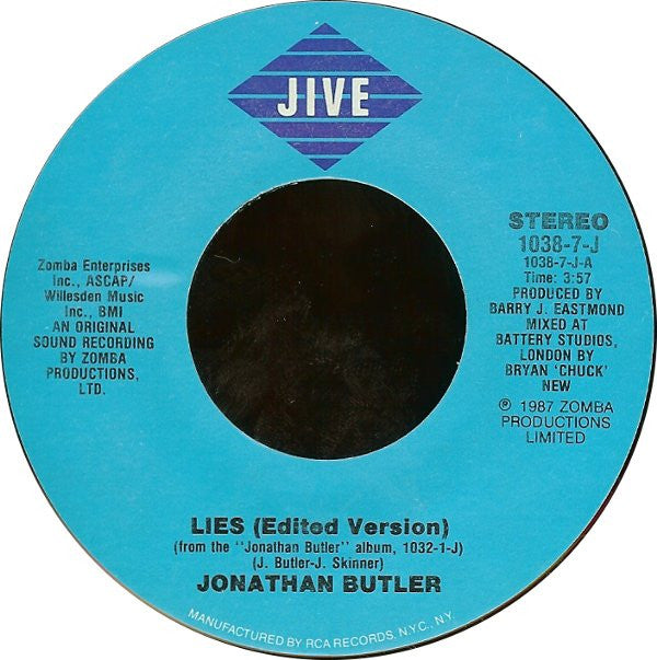 Jonathan Butler : Lies (7", Single, Styrene)