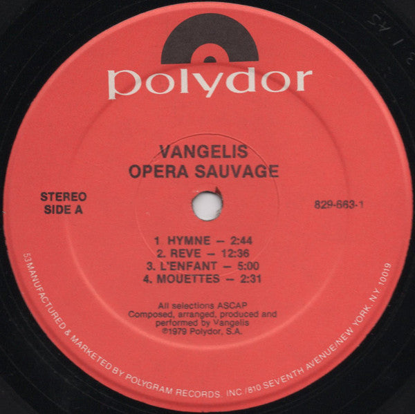 Vangelis : Opera Sauvage (LP, Album, RP, 53)