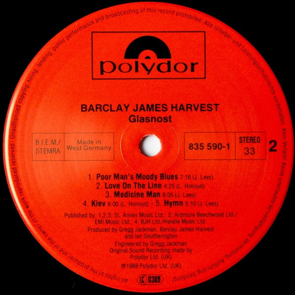 Barclay James Harvest : Glasnost (LP, Album)