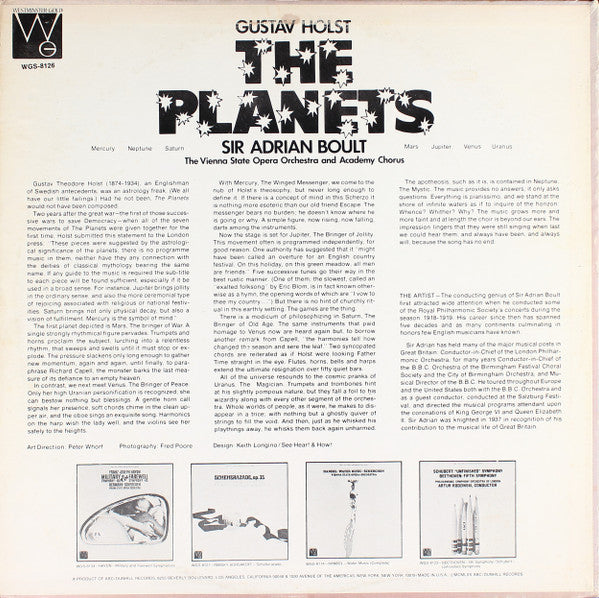 Gustav Holst / Sir Adrian Boult / Orchester Der Wiener Staatsoper And Wiener Akademie Kammerchor : The Planets (LP)