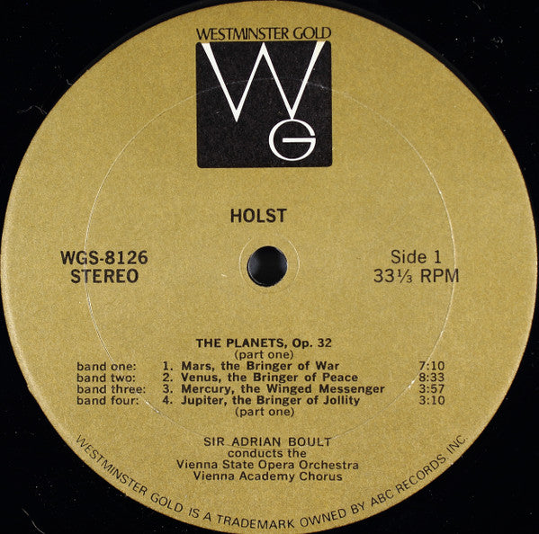 Gustav Holst / Sir Adrian Boult / Orchester Der Wiener Staatsoper And Wiener Akademie Kammerchor : The Planets (LP)