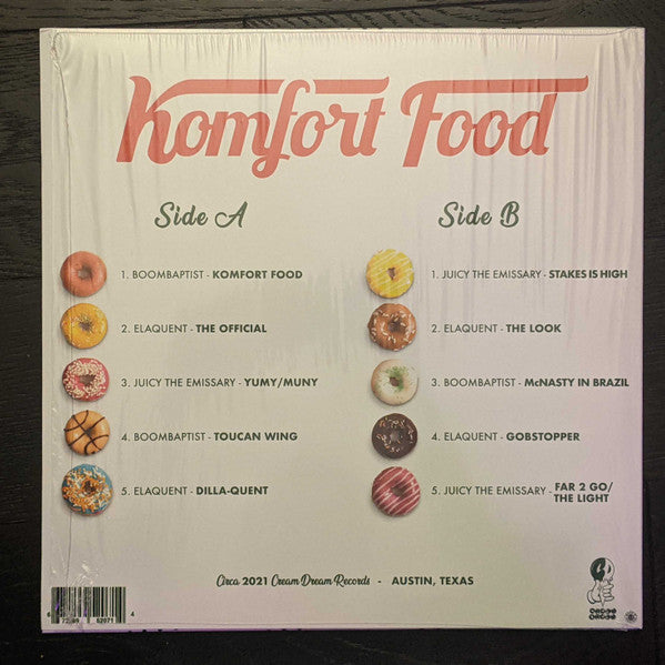 BoomBaptist, Elaquent, Juicy The Emissary : Komfort Food (LP, Album, Ltd, Map)