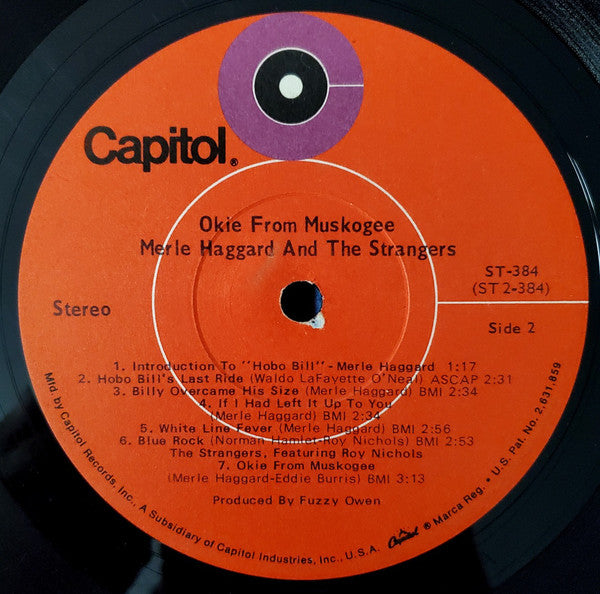 Merle Haggard And The Strangers (5) : Okie From Muskogee (Recorded "Live" In Muskogee, Oklahoma) (LP, Album, Jac)