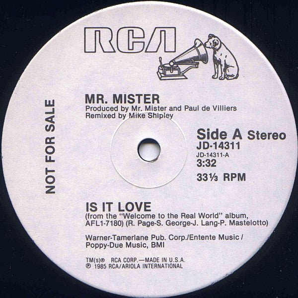 Mr. Mister : Is It Love B/W Kyrie (Live) (12", Promo)