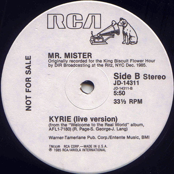 Mr. Mister : Is It Love B/W Kyrie (Live) (12", Promo)
