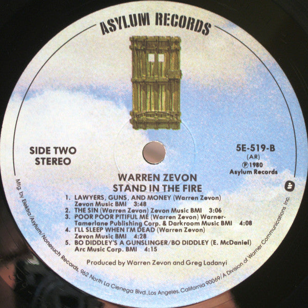 Warren Zevon : Stand In The Fire (Recorded Live At The Roxy) (LP, Album, AR )