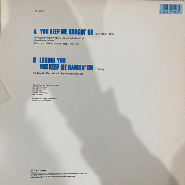 Kim Wilde : You Keep Me Hangin' On (Extended Mix) (12", Glo)