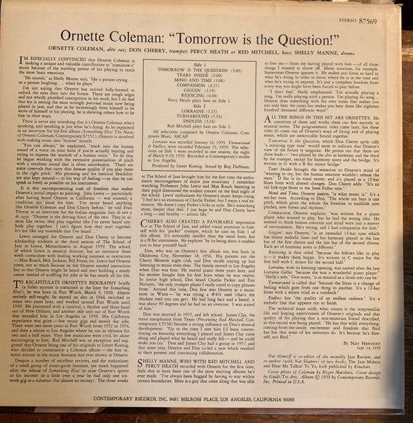 Ornette Coleman : Tomorrow Is The Question! (LP, Album, RE, 70')
